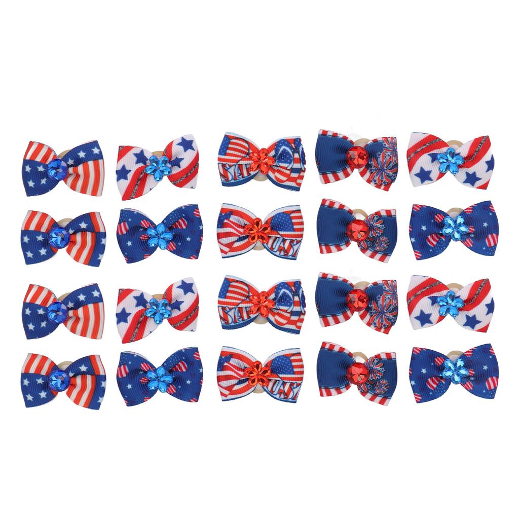20Pcs Patriotic Dogs Hair Bows Multicolor 4th of July Pet Hair Bow with Rubber Bands for Dog Hair Grooming Accessories