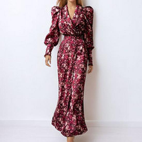 2025 European & American Women's Sexy Slit Midi Skirt Dress with Long Sleeves