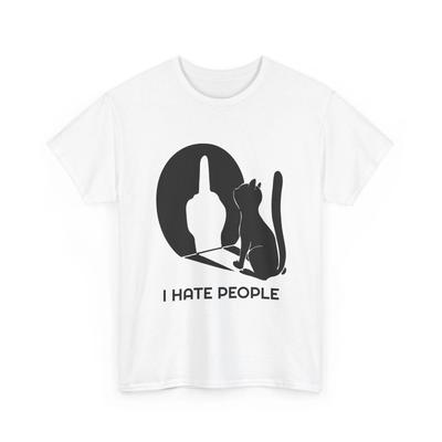 T-shirt I Hate People Funny Cat In Shadow 100% Cotton
