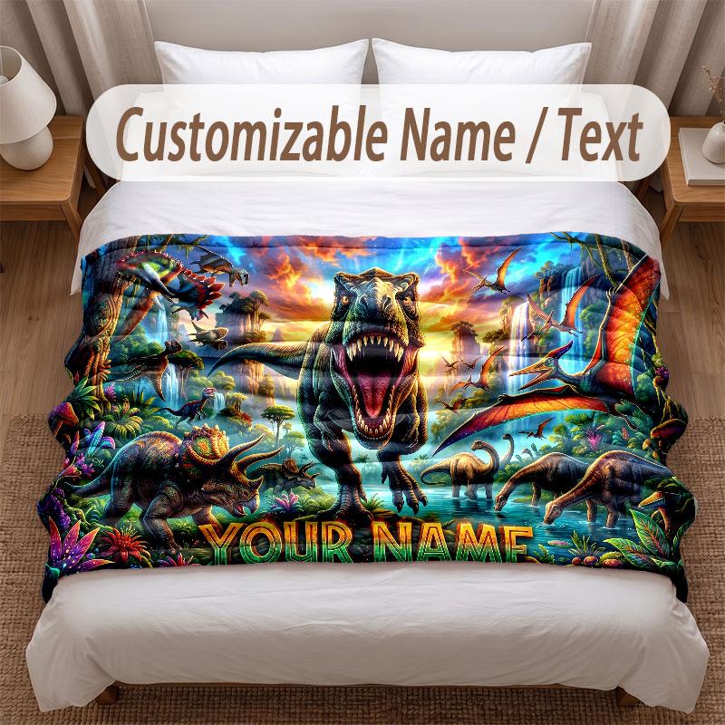 Coperta Morbida a Tema Dinosauri Personalizzata con Stampa Nome Testo Coperta Calda Decorazione Divano Casa Camera da Letto