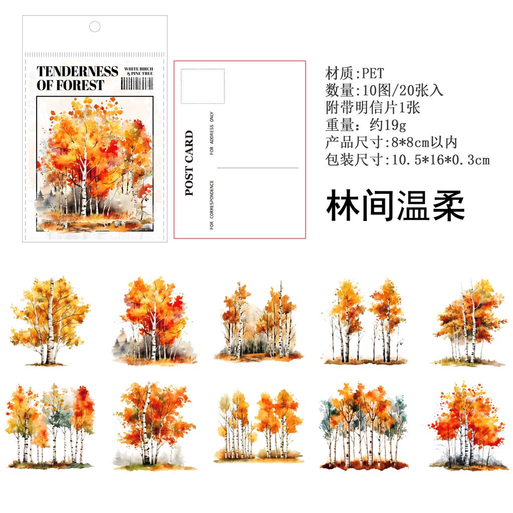JIAMEI 20pcs/pack Birch and Pine series Retro Ins Forest Scenery Theme waterproof PET Sticker DIY Scrapbook Aesthetic Stationery