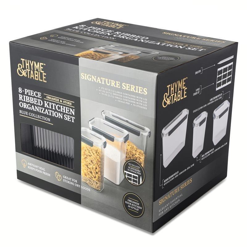 8 Piece Pantry Storage Container Set with Snap Lock Lids Clear Ribbed Design Food Organizer Includes Labels Perfect Dry Goods