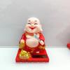 Online Solar-Powered Wooden Little Monk Car Figurine - Buddha Decoration