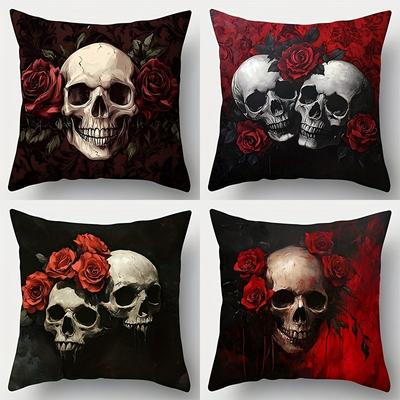 Fundas de Almohada con Calavera y Rosa AtrevidasFunda para cojín de sofá de sala de estar, suave y cómoda, decoración de habitación de dormitorio