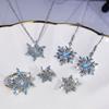 Silver Classic Snowflake Ring Shape Blue Zircon Wedding Jewelry Set Female Earring Necklace Ring Three-piece Set