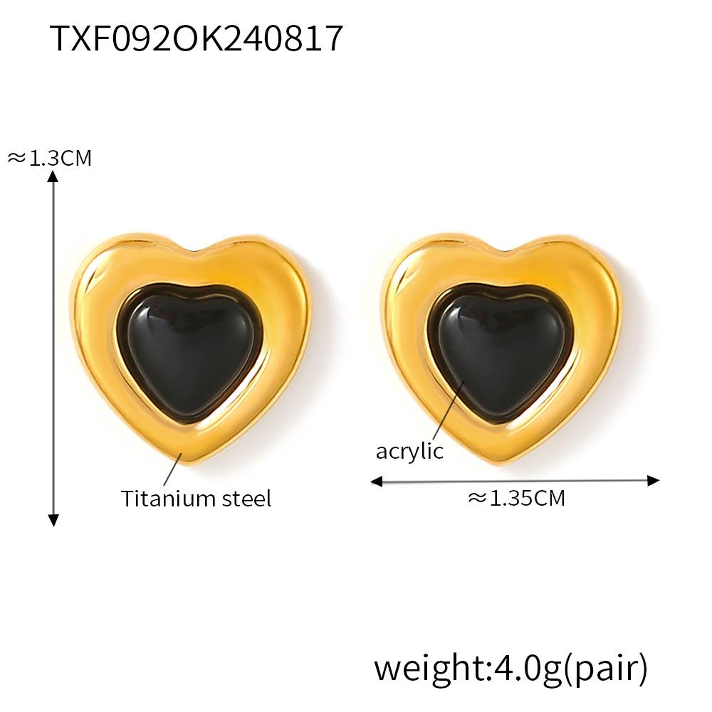 Wind Retro Black Love Necklace Stud Earrings Set Titanium Steel Does Not Fade Women's Popular Accessories