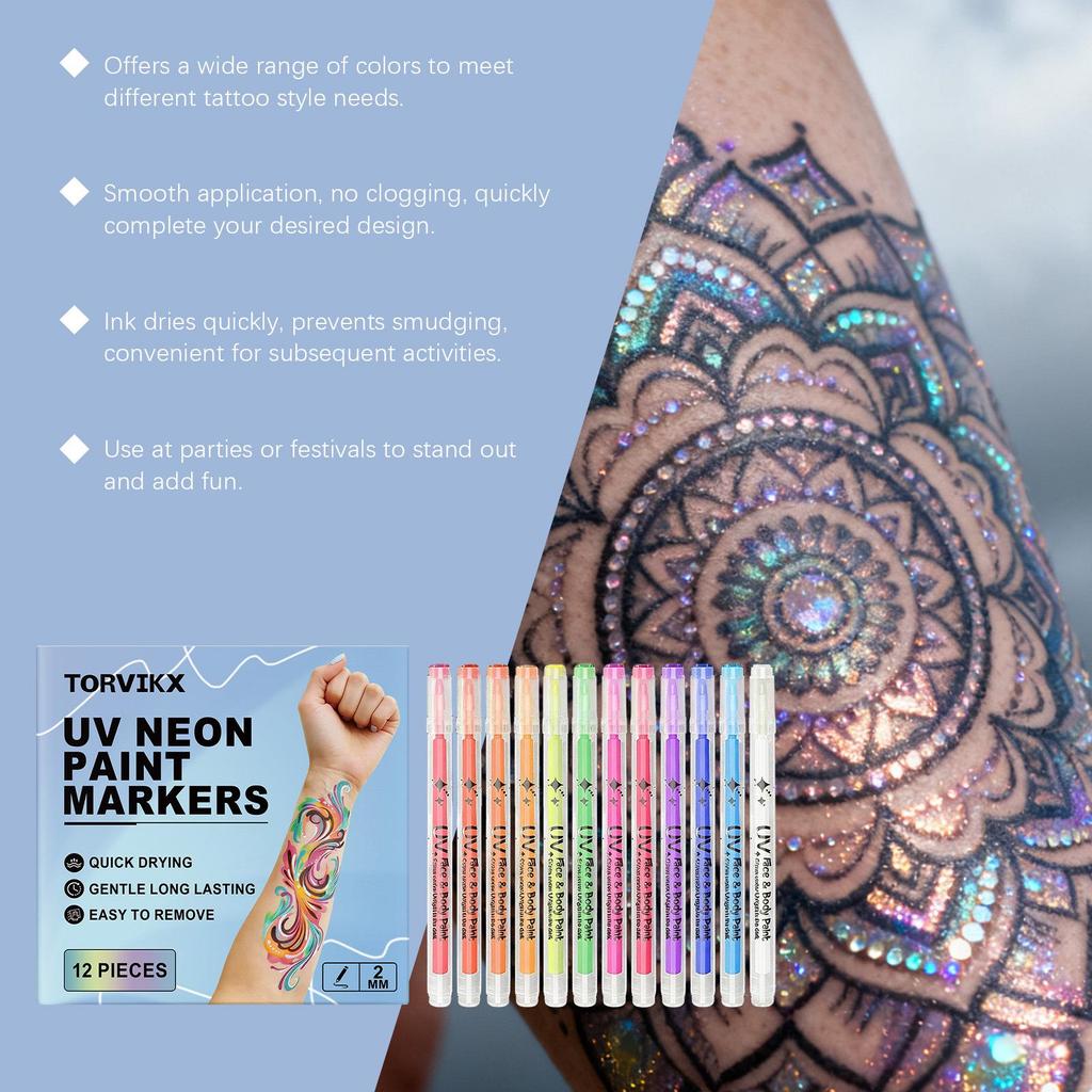 TORVIKX Neon Face & Body Paint Pens for Holiday Parties