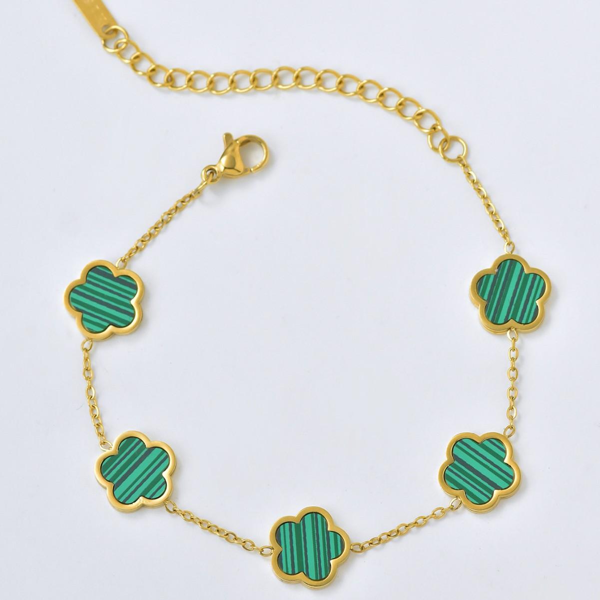 

Простой и модный браслет из нержавеющей стали с четырьмя листочками клевера в форме цветка сливы с пятью листочками, универсальный женский