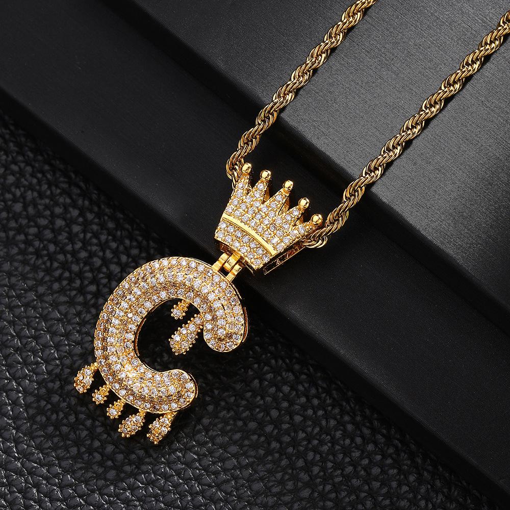 TEMU Hot Selling Fashion Versatile Crown Copper Set with Zircon, 26 English Letter Pendant Necklace, Unisex, Small Market