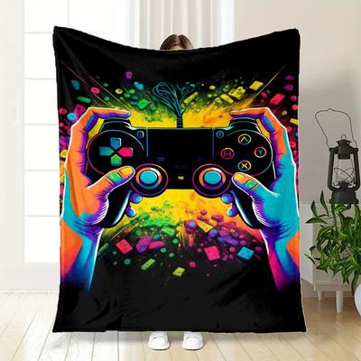 "Vibrant Neon Game Controller Graphic T-Shirt"Blanket Flannel Throw Blanket for Sofa, Bed, Travel, Camping, Office, Couch, Chair, And Bed Gi