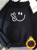 1pc Fashion Women'S Fall Winter Warm Hooded Sweatshirt Elegant Beautiful Y2K Style Smiling Face Hand Heart Design Pattern Print Fl