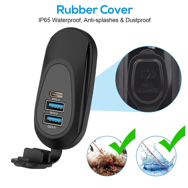 3-Ports USB Charger Socket Dual 18W QC3.0 & 30W PD3.0 12/24V Car Bus Boats Vehicle Universal Waterproof Charger Power Adapter