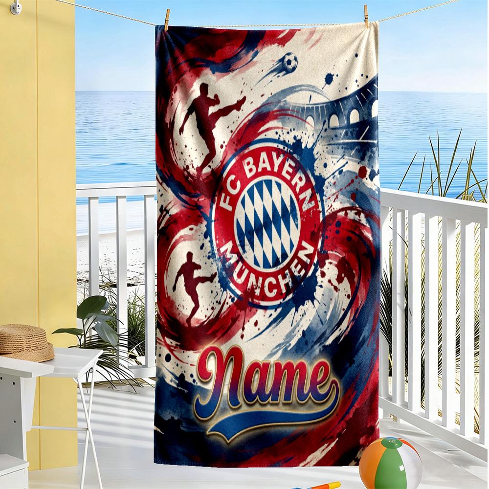 Bayern Munich Soccer Art Personalized Name Beach Towel High Absorbency & Quick-Dry Suitable for Sports Travel Swimming Yoga Bathroom Beach And Pool