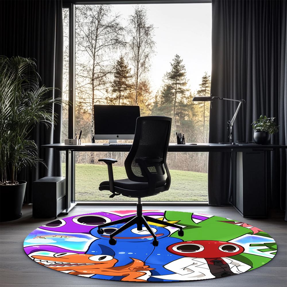 Rainbow Friends Printed Round Rug Carpet Chair Rug Area Rug Entryway Doormats,for Office Chair Living Room Bedroom Kitchen Room.