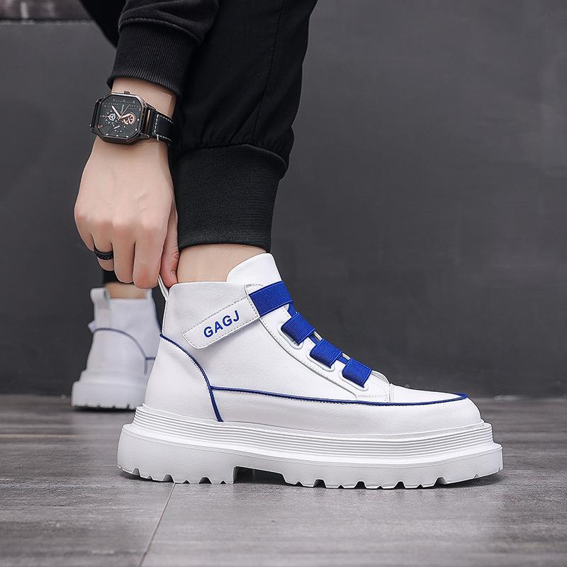 High-top Shoes Men's Little White Shoes Men's Board Shoes Fashion Trend Side Buckle Men's Boots Martin Shoes Platform Spot