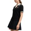 Fila Tennis Stylish Comfortable Breathable Color Block Vintage College Style Embroidered Logo Short Sleeve Polo Shirt Women Tops Black A51W523101F-BK