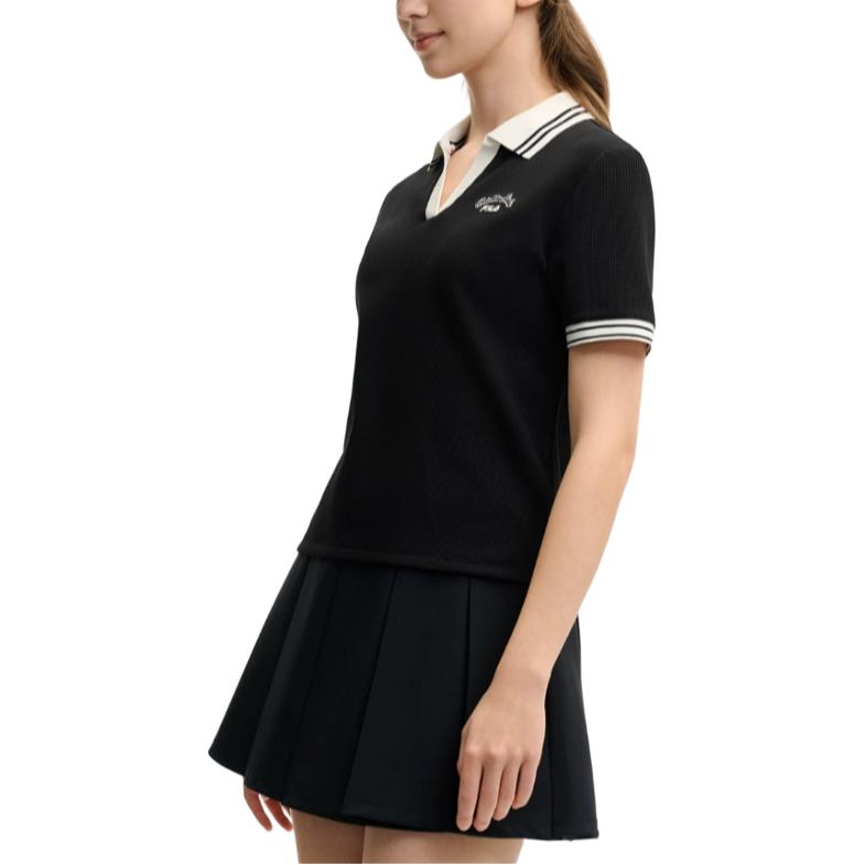Fila Tennis Stylish Comfortable Breathable Color Block Vintage College Style Embroidered Logo Short Sleeve Polo Shirt Women Tops Black A51W523101F-BK