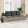 3-Piece Garden Sofa Set with Cushions In Grey Poly Rattan Acacia 3356684