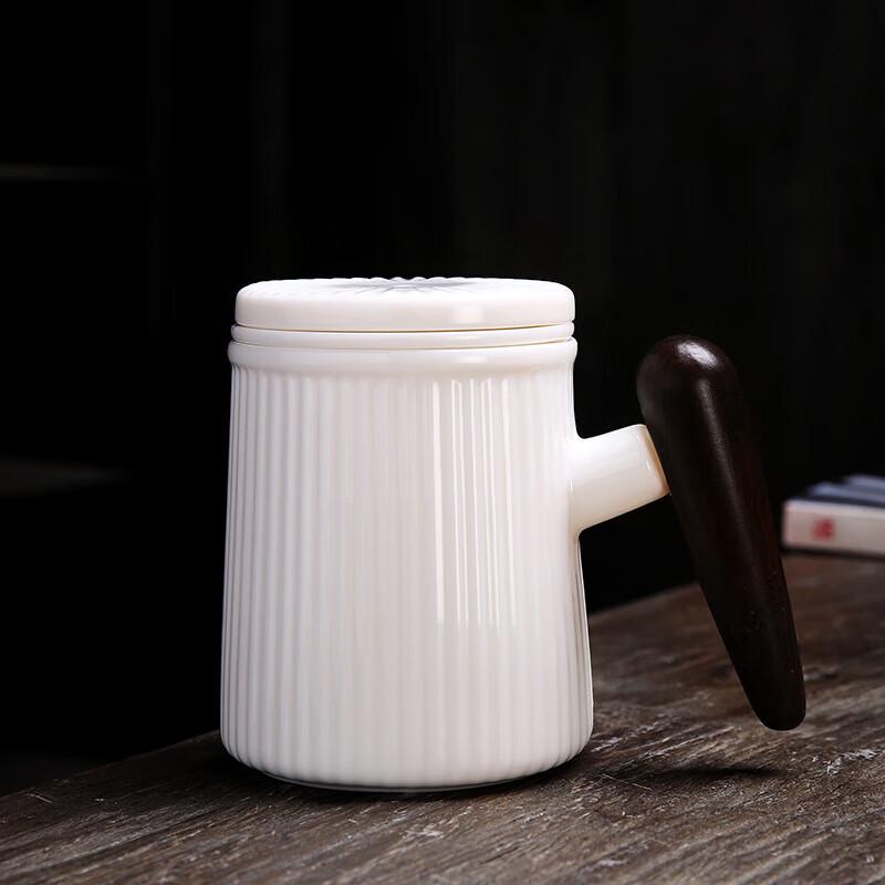 Chaxun White Porcelain Filter Mug Set with Ebony Wood Handle