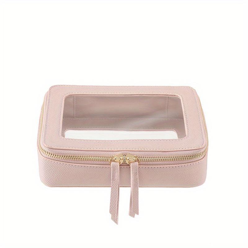 

Zippered Travel Makeup Bag Small Leather Toiletries Case Multifunctional Transparent Waterproof Storage Bag Travel Accessories 1pc рожевий