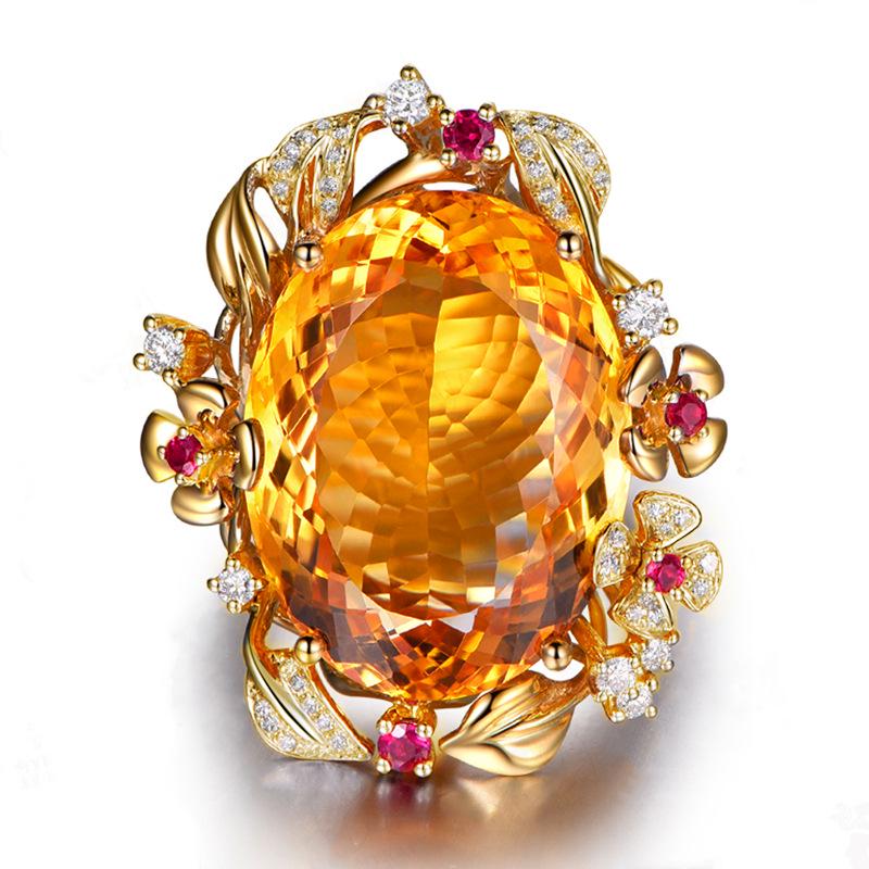 

Роскошное сверкающее кольцо с желтыми кристаллами и драгоценными камнями в виде цветущей вишни, украшенное цветочными ветвями, листьями, овальными и желтыми бриллиантами. Adjustable