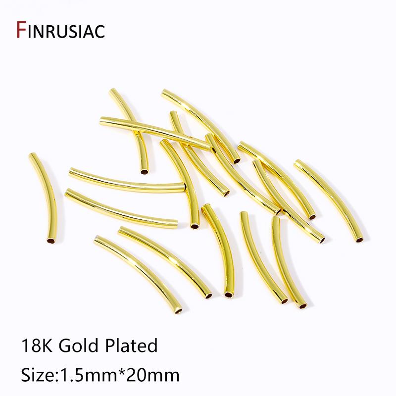14/18k Gold Plated Brass Smooth Long Curve Tube Spacer Beads,20/30mm Tube Beads Connectors For DIY Jewelry Making Accessories