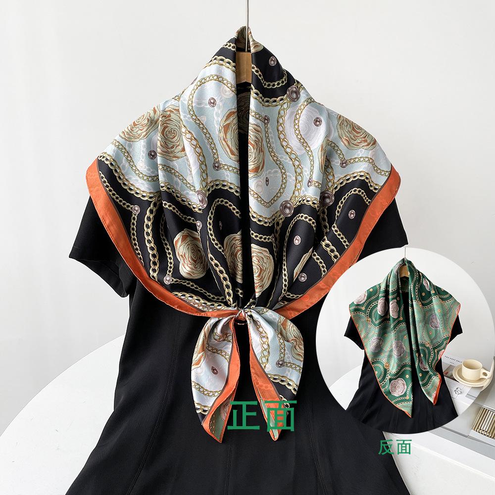 Black gold camellia 90cm twill silk double-sided plant print silk scarf large square scarf women s new scarf headscarf shawl