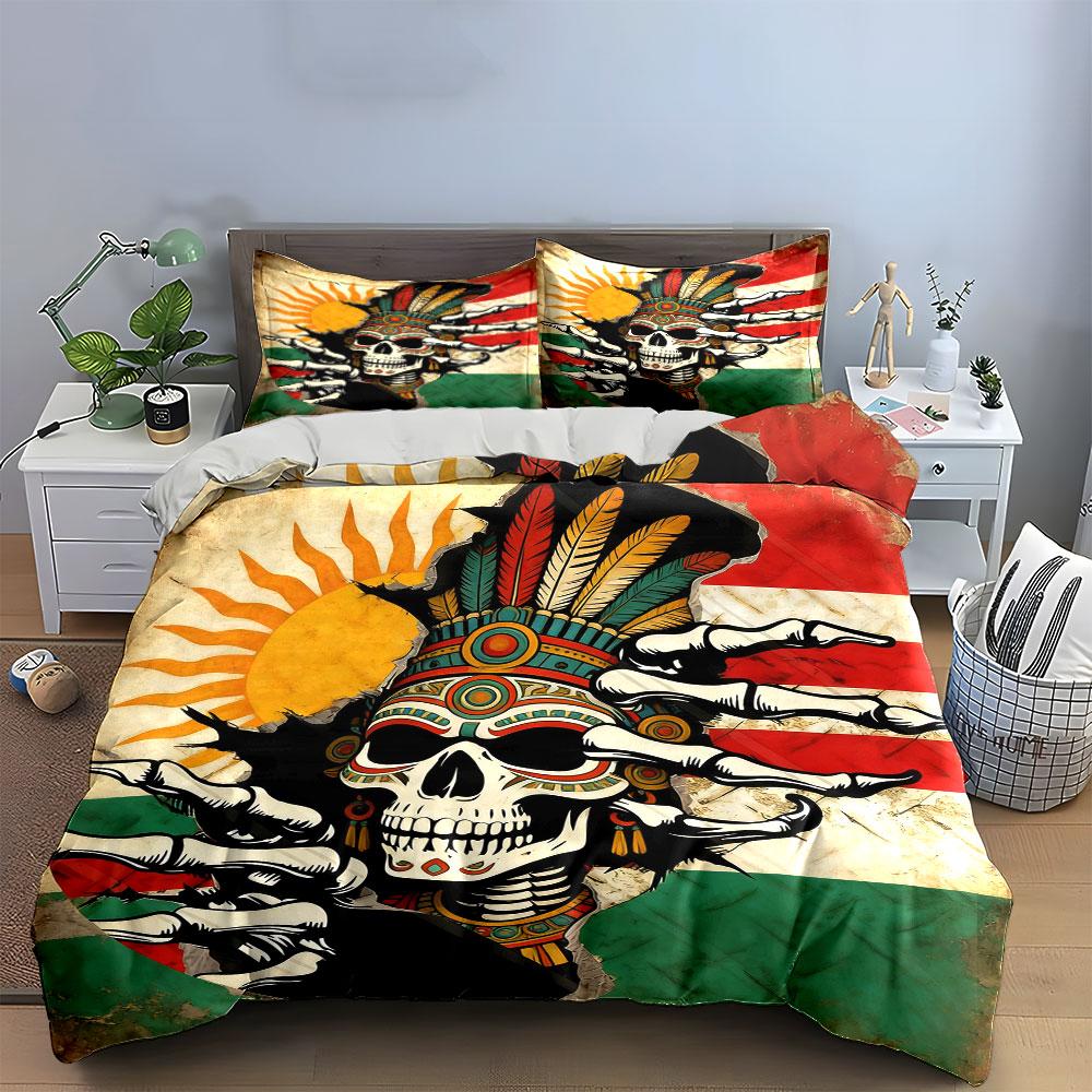 Skull Design Three-Piece Set Soft Comfortable Duvet Cover Bedding Set Included 1*Duvet Cover & 2*Pillowcases, Gift