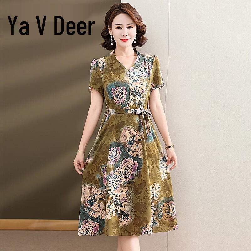 Yalu Women s Retro Ink Print Slim Long Dress 3XL