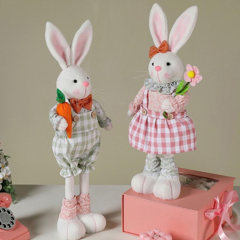 Spring Countrysides Rabbit Decoration Adjustable Long Legged Easter Rabbit House Accessories Office Desk Decoration