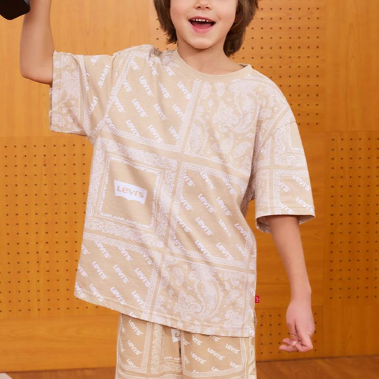 Levis Kids Short Sleeve T-Shirt With Cashew Flower Men Tops Khaki LV2422200GS-003