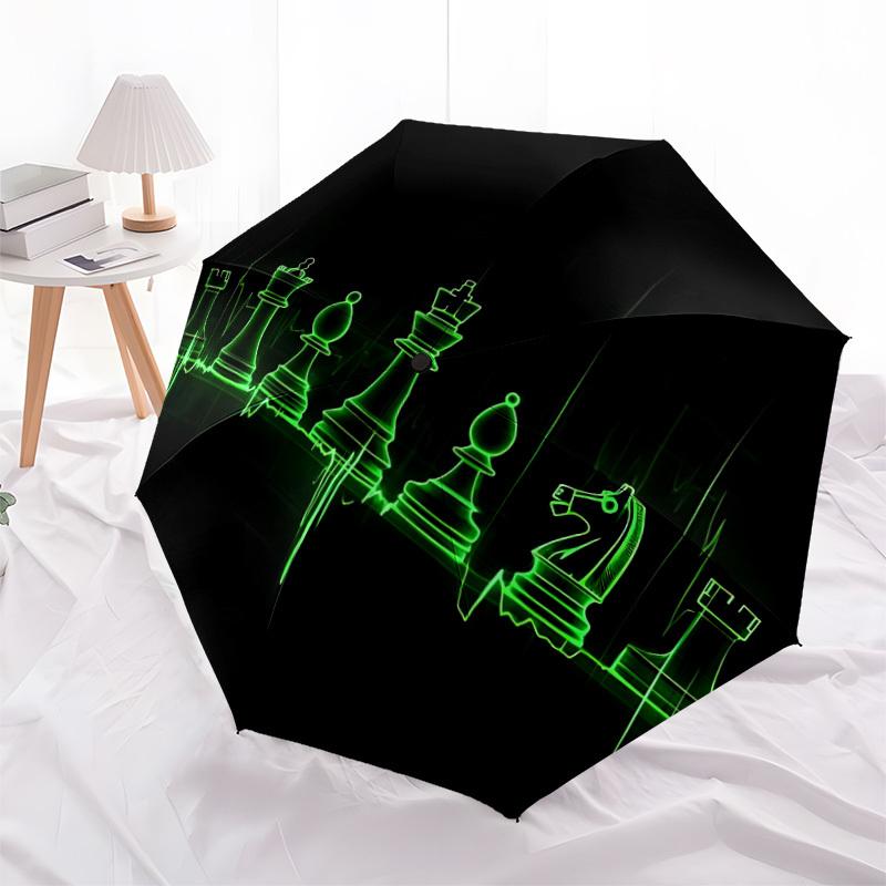 1pc Chess Heartbeat Automatic Folding Umbrella - Windproof Compact Travel Umbrella with Auto Open/Close, 8-Rib Heavy-Duty Shaft for Women/Men A008