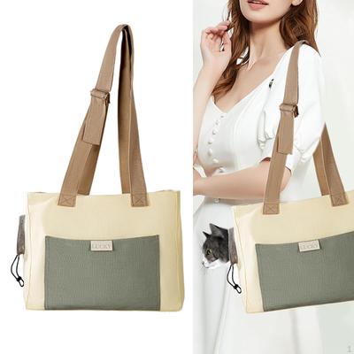Canvas Pet Shoulder Carrying Bag Cat Carrier for Small Dog with Adjustable Strap