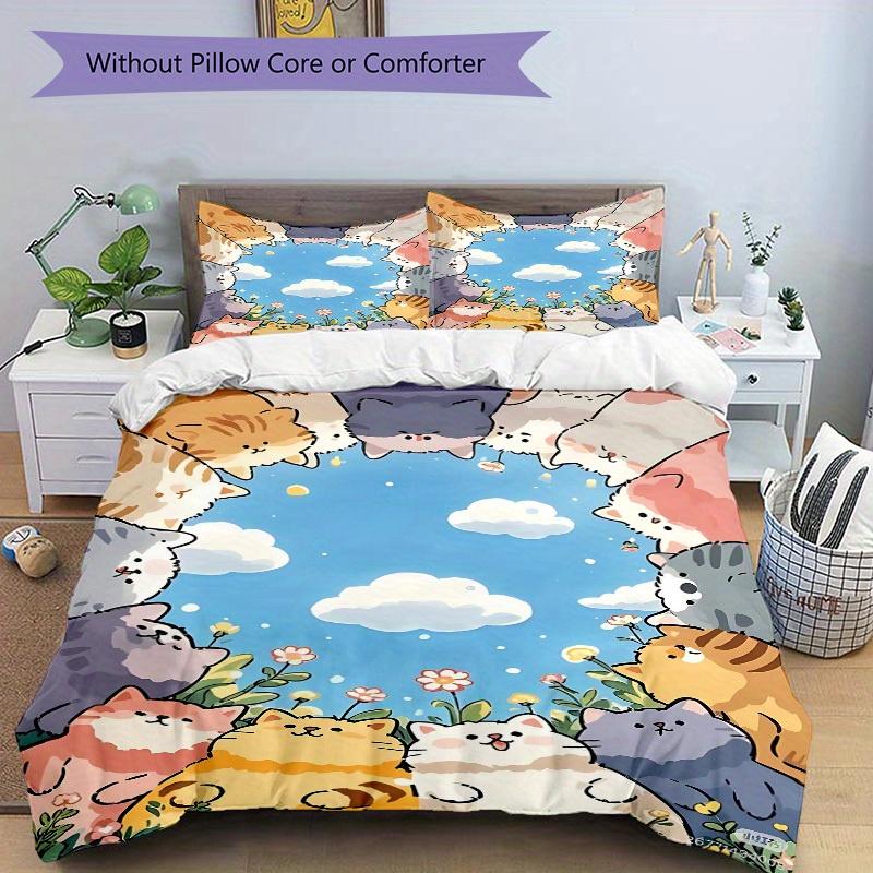 3pcs Cute Cats Bedding Set, Breathable And Soft, Suitable for All Seasons Machine Washable, Suitable for Bedroom Decoration,yy250822157