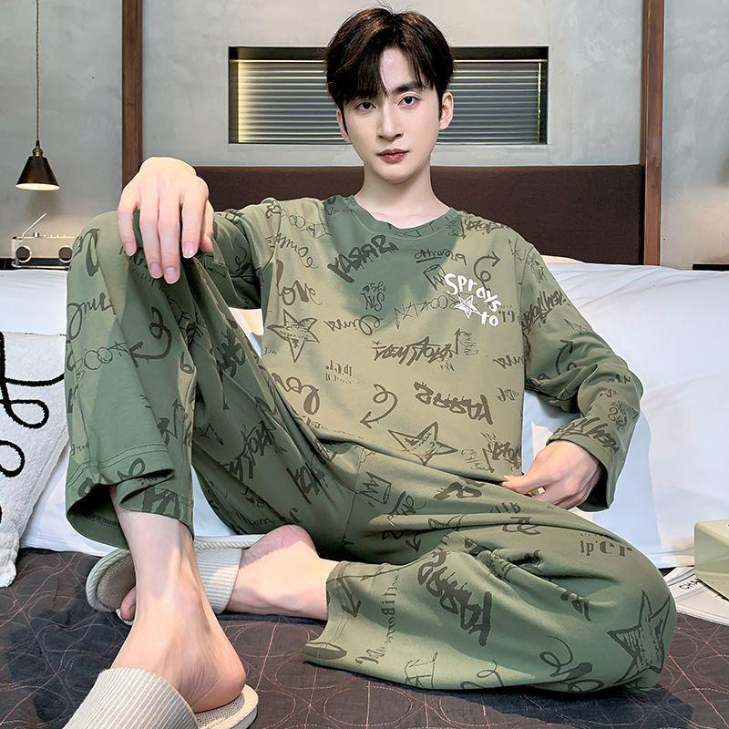 New Men's Pajamas Pure Cotton Spring Autumn Long Sleeved Sleepwear Striped Youth Winter Casual Homewear Pullover Loungewear