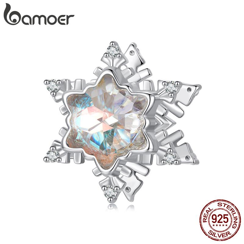 

BAMOER Solid 925 Sterling Silver Snowflakes Series Charm Бусины подходят для оригинального браслета и ожерелья Ювелирные изделия своими руками bamoer Charm 1.4*1.2cm серебряный