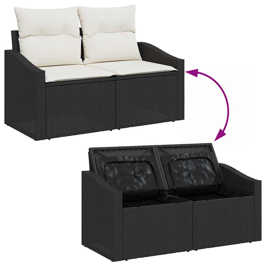 Garden Sofa Set with Storage 7 pcs Black Poly Rattan