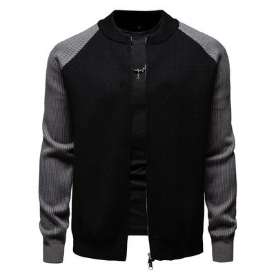 Men's Fashion Stand Collar Screw Men's Jacket Double Zipper Head Autumn and Winter Sweater Knit Cardigan