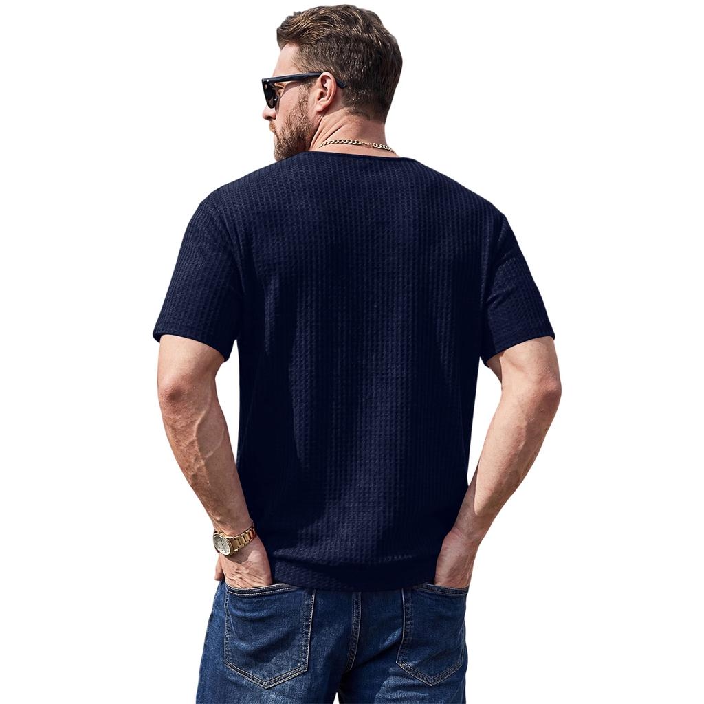Men's Waffle Texture Deep V Neck Short Sleeve T Shirt Loose Fit Oversized Breathable Casual Tee for Summer and Everyday Wear