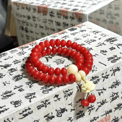 Rosenrotes Bodhi-Wurzel-Armband - Damen Lotus-Design, Doppelschlaufe, Accessoire im nationalen Stil