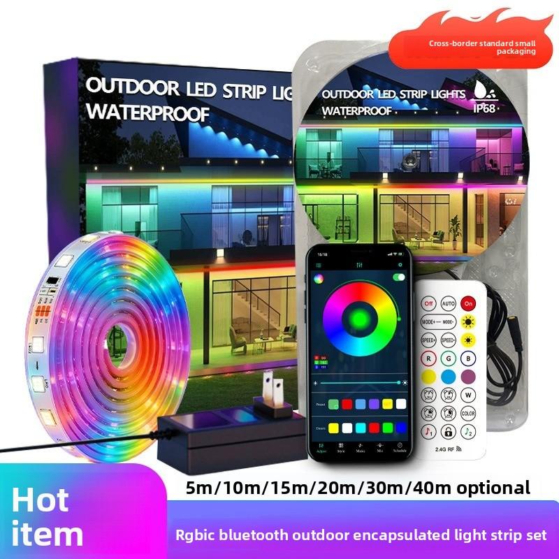 Tira de luces LED RGB inteligente con control por Bluetooth y sincronización de música para exterior