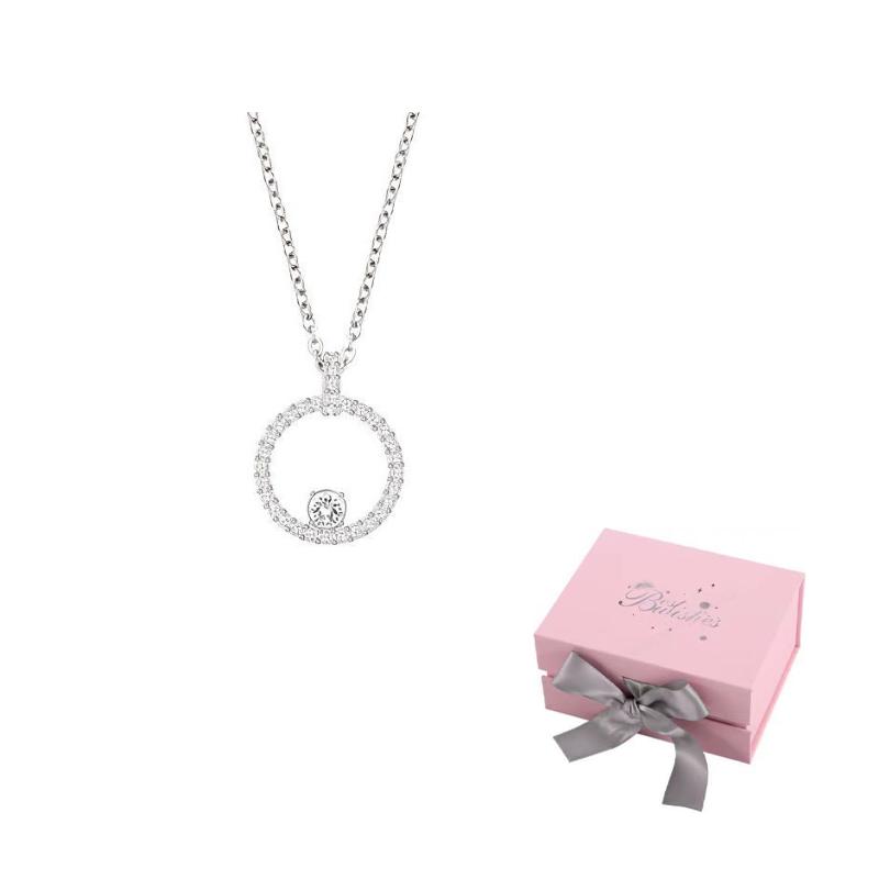 Swarovski Constella Faux Crystal Stone, Rhodium Plated Necklaces Womens Silver F-Pink bow gift box