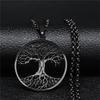 Tree of Life Stainless Steel Long Necklace for Men Black Color Necklaces & Pendants Jewelry cadenas para hombre N834S03