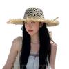 New big brim hollow straw hat women's summer seaside vacation beach sunshade sun protection photo sun hat trend