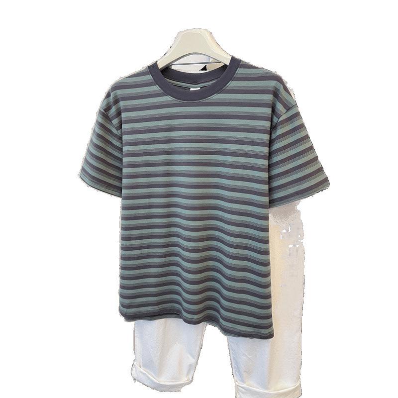 European large striped short-sleeve T-shirt for women, summer fashion Korean versatile loose plus-size slimming half-sleeve T-shirt top