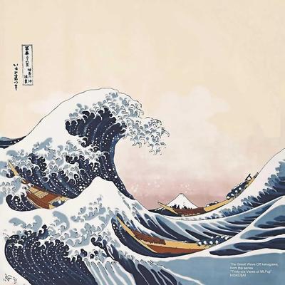 Фуросики 70 см двойной ширины ткань для бенто lunch cloth укиё-э Kanagawa Oki Nami Ura стильный японский узор четырехсторонний шов обертка упаковочный пакет для подарочной коробки