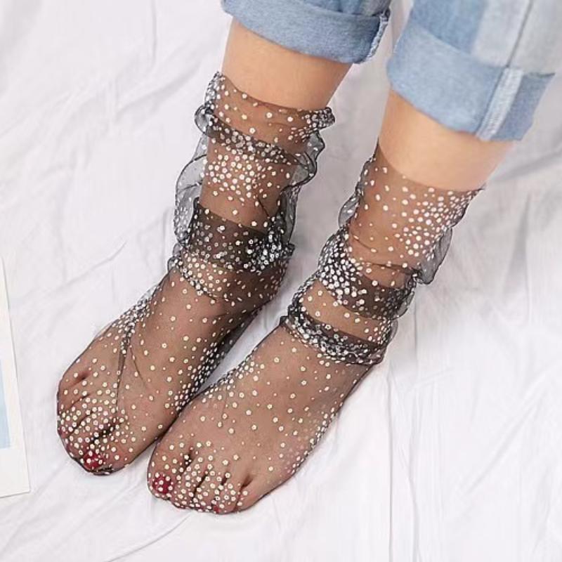 Sexy Lace Mesh Fishnet Socks Mixed Fiber Transparent Stretch Elasticity Ankle Net Yarn Thin Women Cool Socks 1pair