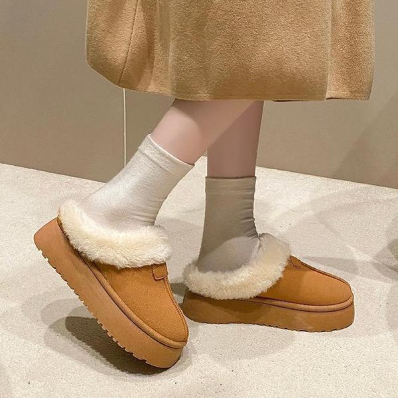 2025 New Autumn and Winter Snow Cotton Thick-soled Fluffy Slippers Women's Wear Fashion Warm and Velvet Explosive Bag
