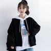 2023 Retro HK-Style Women's Black Baseball Jacket - Casual Spring/Autumn Short Coat
