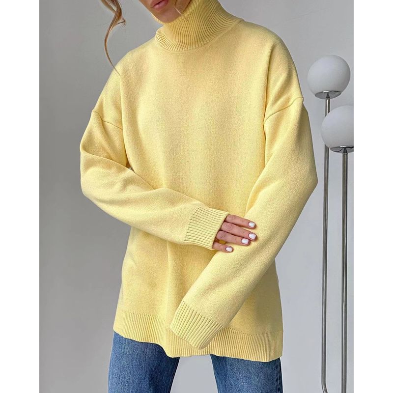 

Модный Свободный Трикотаж С Разрезом Водолазка Свитер Оверсайз Вязаный Свитер Водолазка Yellow L